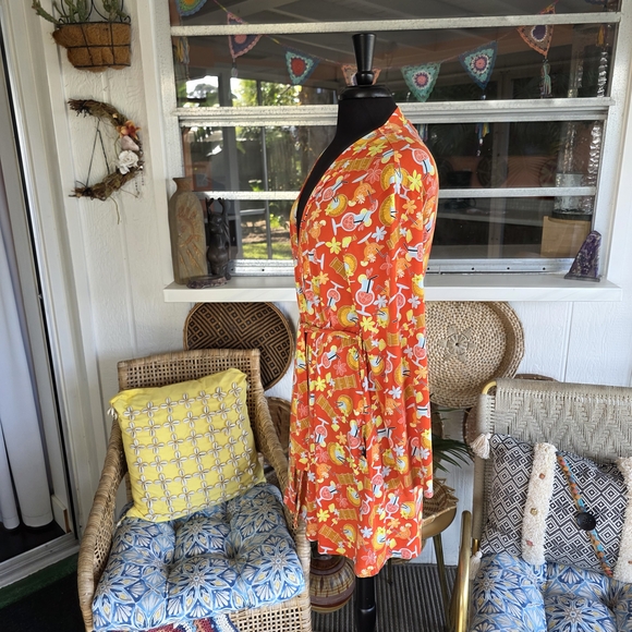 MeUndies XS / S Tropical Vibrant Floral Robe Tiki Resortwear Vacation Soft - Picture 9 of 14